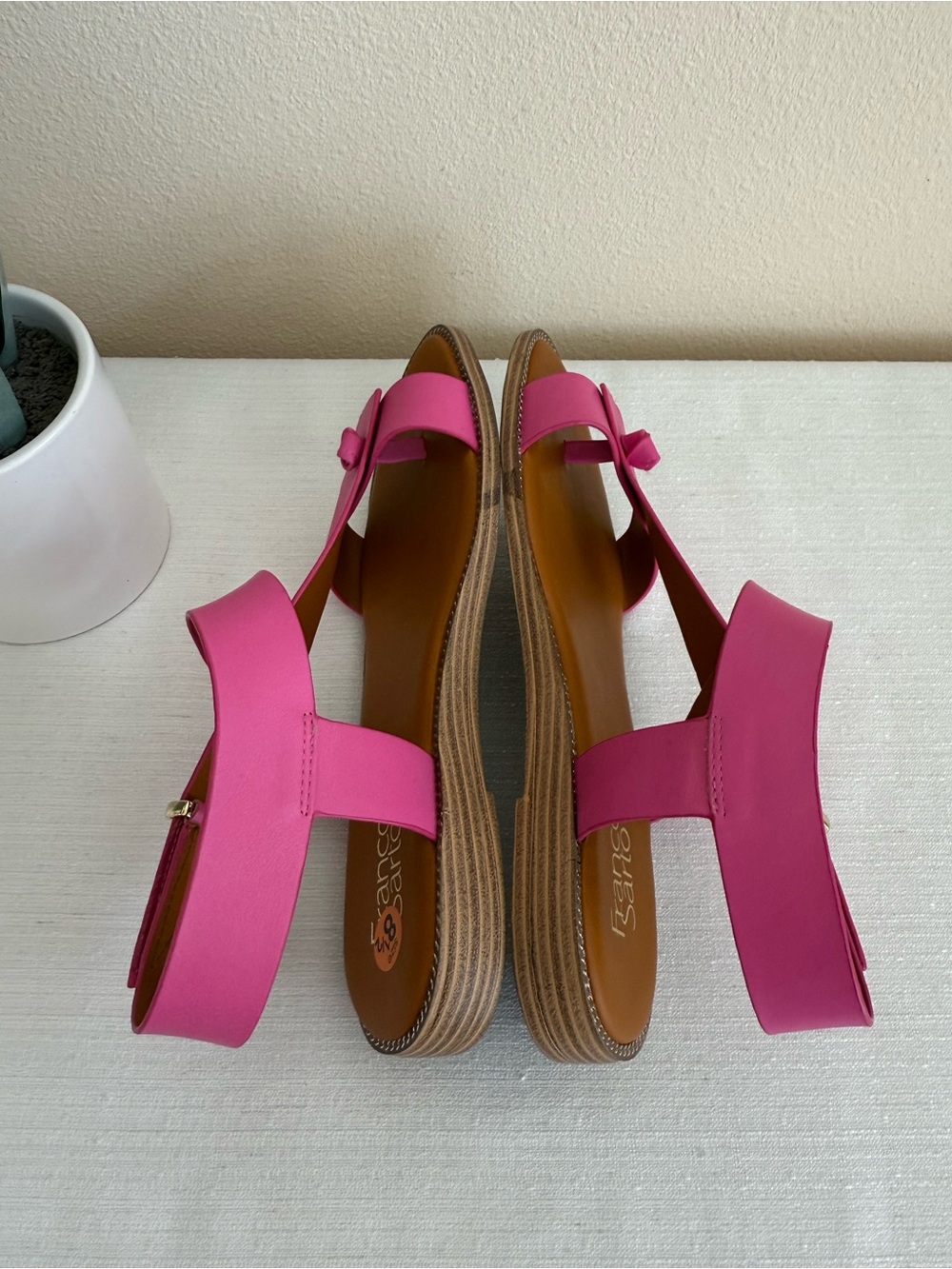 Franco Sarto Hot Pink Strap Leather Sandals - Picture 8 of 10
